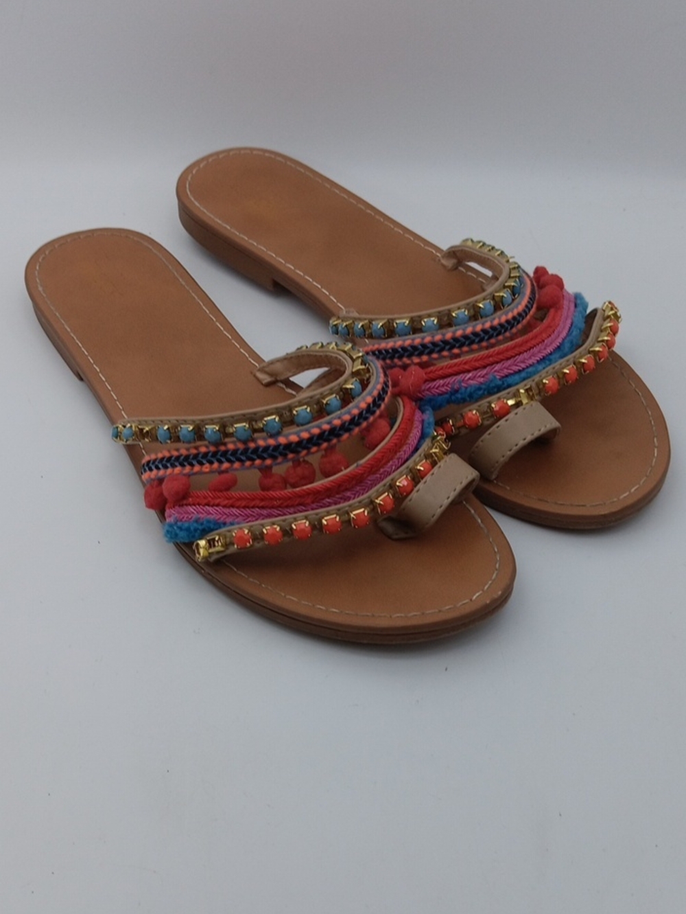 WOMENS  CASUAL EMBELLISHED SLIDE SANDALS - MULTI COLOR BOHEMIAN SIZE 10